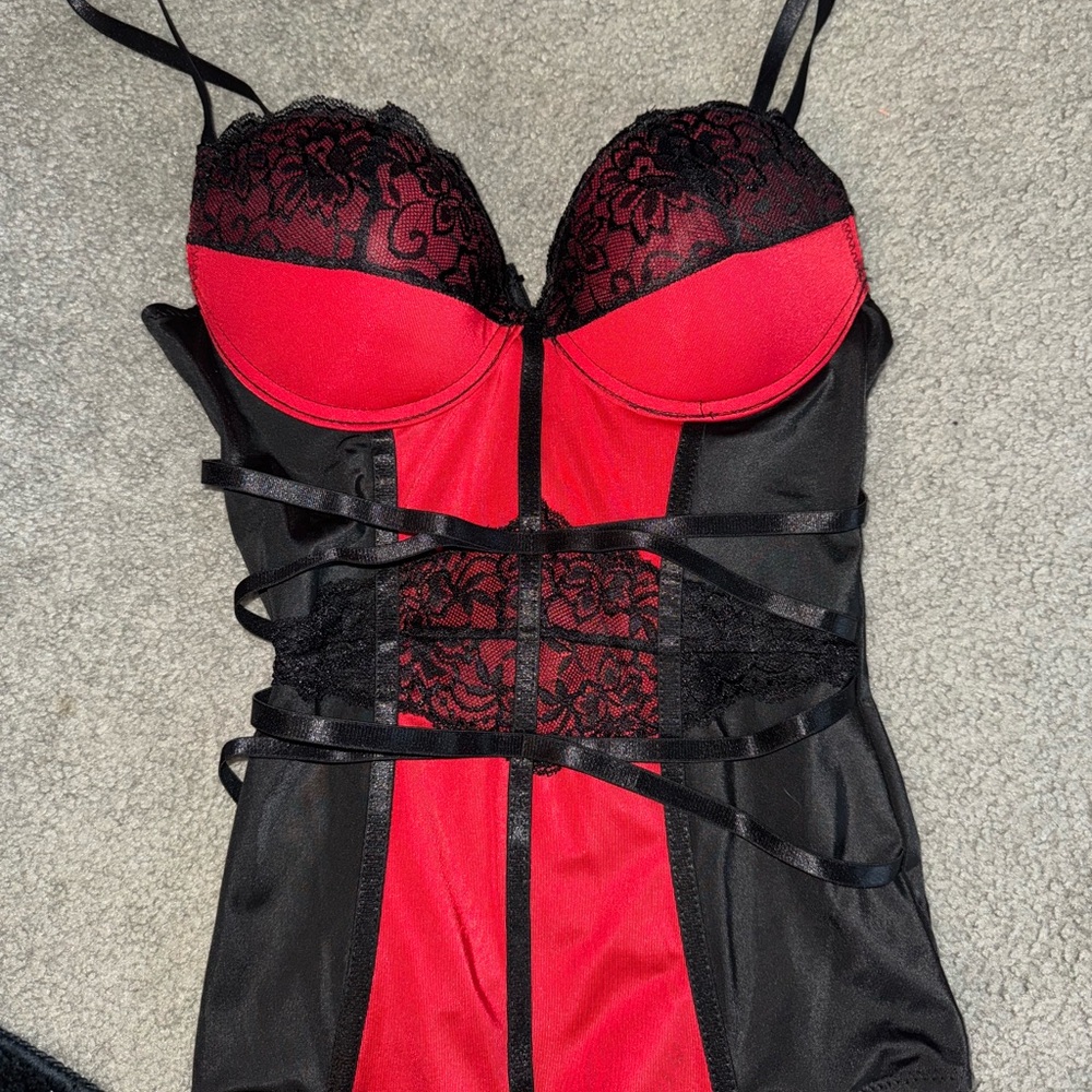 PLAYBOY Red and Black Lace Chemise